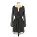 Max Studio Casual Dress - Mini Plunge Long sleeves: Black Dresses - Women's Size Small