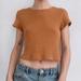 American Eagle Outfitters Tops | American Eagle Beige Waffle Knit Cropped Short Sleeve Top | Color: Brown | Size: M