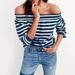 J. Crew Tops | J Crew Off The Shoulder Navy And White Striped Top Size Xs | Color: Blue/White | Size: Xs