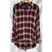 American Eagle Outfitters Tops | American Eagle Outfitters Women’s Plaid Button Up Top Hi Low Hem Size L | Color: Gray | Size: L