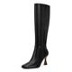 Dsevht Black Leather Knee High Boots for Women Stiletto Kitten Heeled Sexy Boots Square Toe and Side Zipper Design Fashion Dress Boots, Black, 5 UK