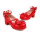 Fashion Patent Leather Lolita Shoes Women Red Bridal Wedding Party Strappy Platform Mary Janes Pumps Strap Block Cuban Heels, red, 8.5 UK