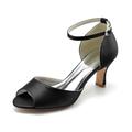 Women's Open Toe Wedding Shoes for Bride Comfortable Low Mid Heel Ankle Strap Bridal Shoes Party Dress Shoes,Black,8 UK