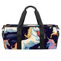 DragonBtu Duffle Bag Travel Laundry Bags - Unisex Weekender Bag with Multiple Compartments and Waterproof Pocket -Rainbow Unicorns