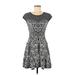 Max Studio Casual Dress - Mini Scoop Neck Short sleeves: Gray Zebra Print Dresses - Women's Size Small