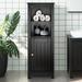 Red Barrel Studio® Abhik Freestanding Linen Cabinet Solid Wood/Metal/Manufactured Wood in Black | 43.3 H x 15.7 W x 13.4 D in | Wayfair