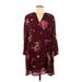 Old Navy Casual Dress - Shift V Neck Long sleeves: Burgundy Floral Dresses - Women's Size Medium Petite