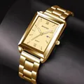 Montre à quartz en acier inoxydable doré pour homme avec calendrier montre-bracelet en cuir montre