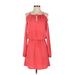 MICHAEL Michael Kors Casual Dress - Mini Tie Neck Long sleeves: Red Print Dresses - Women's Size X-Small