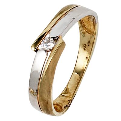 Goldring JOBO "Ring mit Zirkonia" Gr. 58, gold (gelbgold 333), Fingerringe, Damen, 58, Gelbgold 333-Weißgold 333, Gelbgold 333, Weißgold 333, 333 Gelbgold Weißgold Bicolor Image