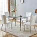 Table and chair set, one table with four chairs,glass dining table, metal legs with white PU cushion backrest chair