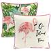 Jordan Manufacturing 16 x 16 On Island Time Flamingo Cream Novelty and Multicolor Leaves Reversible Square Outdoor Throw Pillow