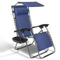 Patio Single Zero Gravity Folding Lounge Recliner Chair with Canopy and Cup Holder Blue