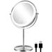 ALHAKIN Rechargeable Lighted Makeup Mirror 1X/10X Magnifying Mirror with Light 8 Inch Dimmable Makeup Mirror with 3 Color Lights Double Sided Light up Mirror with Magnification Chrome