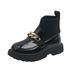 BOLUOYI Girls Boots Children Stylish Chain Kids Ankle Boots Student Dance Shoes Elastic Knitting Patchwork on Boots Girls Little Kid Big Kid Metal Leather Socks Slip Shoes Black 36