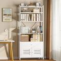 Storage Cabinet with 4 Open Shelves 1 Drawer Cabinet White Modern Bathroom Display Standing Shelf White Wooden And Metal Frame Storage Shelf For Living Room Bedroom Home Office Organizer