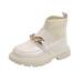 BOLUOYI Girls Boots Children Stylish Chain Kids Ankle Boots Student Dance Shoes Elastic Knitting Patchwork on Boots Girls Little Kid Big Kid Metal Leather Socks Slip Shoes Beige 26