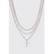 Mens Grey Cross Multi Layer Necklace, Grey