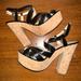 Nine West Shoes | Nine West Chunky Platform Cork Heeled Black Slingback Addagirlo Sandals Sz 8 | Color: Black/Tan | Size: 8