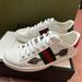 Gucci Shoes | Gucci Authentic Shoes Ace Embroidered Arrow White Leather Sneakers Size 38.5/8 | Color: Red/White | Size: 8