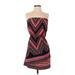 Express Casual Dress - Mini Strapless Sleeveless: Red Chevron/Herringbone Dresses - Women's Size X-Small