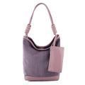 LIKEBAG Women Soft Denim and Vegan Leather Barrel Bags Large Hobo Work Tote Bags Satchel Handbags Shoulder Purse, Purple