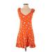 Zara Basic Casual Dress - A-Line V-Neck Short sleeves: Orange Print Dresses - Women's Size Small