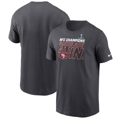 Anthrazitfarbenes Nike San Francisco 49ers 2023 NFC Champions Locker Room Trophy Collection T-Shirt für Herren Image