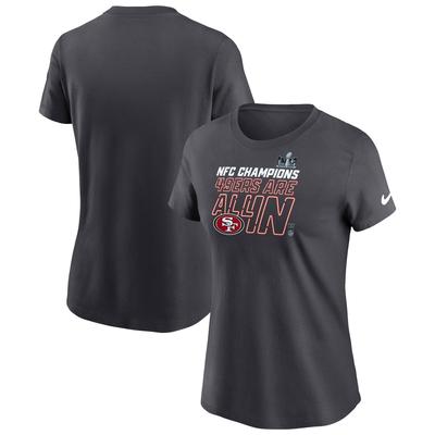 Anthrazitfarbenes Nike San Francisco 49ers 2023 NFC Champions Locker Room Trophy Collection T-Shirt für Damen Image