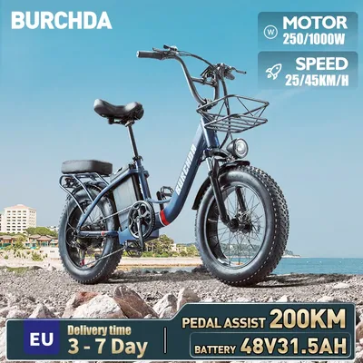 BURCHDA-Vélo Électrique U8 de 20 Pouces avec Batterie au Lithium pour Adulte Fatbike 2024 1000W