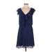 BCBGeneration Casual Dress - Party V Neck Short sleeves: Blue Print Dresses - Women's Size Medium