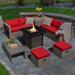 Latitude Run® Celes 6 - Person Outdoor Seating Group w/ Cushions Synthetic Wicker/All - Weather Wicker/Wicker/Rattan in Red | Wayfair