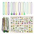 Mardi Gras Necklaces Beads Gold Purple Green Mardi Gras Tattoo StickerBeads Necklaces Tattoo Stickers for Mardi Gras Carnival Party Decorations Party Accessories Party Favors Supplies