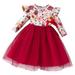 Youmylove Fashion Dresses For Girls Toddler Baby Long Sleeve Floral Prints Lace Dress Princess Dress Party Dresses Clothes