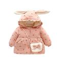 QUYUON Baby Girl Jacket Cute Ear Shaped Toddler Parkas Jacket Soft Warm Thicken Winter Coat Kids Long Sleeve Button-Down Fall Hoodie Jackets Baby Girls Outerwear Jackets Pink 18-24 Months
