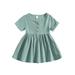 aturustex Baby Girls Summer Dresses Short Sleeve Round Neck Button Down Dresses