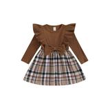Christmas Toddler Baby Girl Bowknot Casual Plaid Print Skirt Knit Princess A-Line Long Sleeves Pullover Dress Fall Winter Clothes