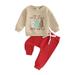 Infant Baby Outfits Christmas Tree Print Round Neck Sweatshirt and Pants Set