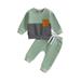 FEORJGP Toddler Infant Boys 2PCS Pants Sets Long Sleeve Pullover Contrast Color Sweatshirt Round Neck Tops and Drawstring Pants Sweatpants Sets Loose Casual Fall Clothes Set