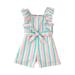 Baby Girl Jumpsuits Kids Girls Jumpsuit Short Sleeve Shorts Jumpsuit Rainbow Stripes Tied Belt Summer Shorts Pink 4 Years-5 Years