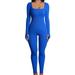 Women Jumpsuits Solid Color Square Neck Long Sleeve Long Rompers Spring Autumn Skinny One-Piece