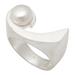'Ocean-Inspired Matte Sterling Silver Ring with White Pearl'