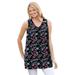 Plus Size Women's Perfect Printed Sleeveless Shirred V-Neck Tunic by Woman Within in Black Multi Floral (Size 30/32)