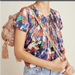 Anthropologie Tops | Anthropologie Dolan Left Coast Pleated Short Sleeve Flowly Floral Blouse Small | Color: Cream/Orange | Size: S