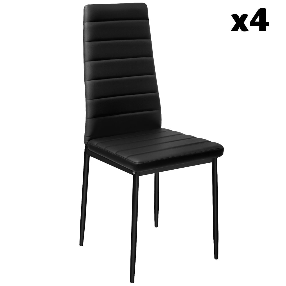 Ensemble 4 chaises de salle à manger aspect cuir ergonomique noir