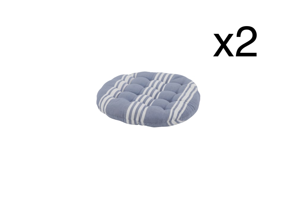 Pack de 2 coussins pour chaise ronde 40 cm rayures bleues