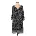 Style&Co Casual Dress - Shift V Neck 3/4 sleeves: Black Floral Dresses - Women's Size Small