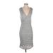 Banana Republic Casual Dress - Midi Plunge Sleeveless: Gray Print Dresses - Women's Size Small