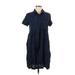 KH Studio Casual Dress - Shirtdress High Neck Short sleeves: Blue Print Dresses - Women's Size Medium