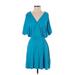 G by GUESS Casual Dress - A-Line Plunge 3/4 sleeves: Teal Print Dresses - New - Women's Size X-Small